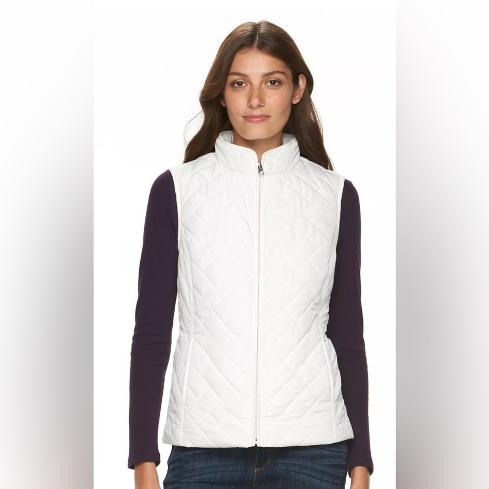 Croft & Barrow Quilted White Vest Classic Layering XSP